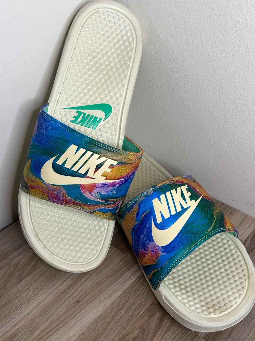 Nike Multicolor Marble Print Slide Sandals with White Logo